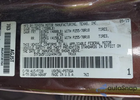 2016 Toyota Tundra Sr5 5.7L V8 z USA, uszkodzony, nr VIN 5TFDW5F11GX494738